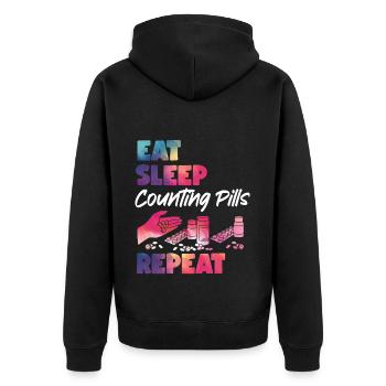 Pharmacy Tech Technician - Unisex Premium Bio Zip Hoodie - Schwarz - Hinten - Nico (187cm)
