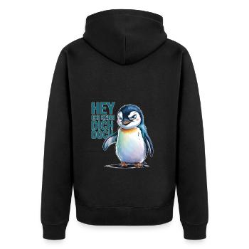 Hey Ich Kenn Dich Doch Pinguin Illustration - Unisex Premium Bio Zip Hoodie - Schwarz - Hinten - Nico (187cm)