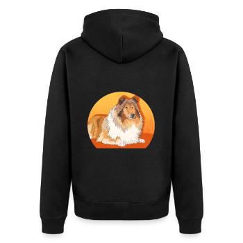 Collie Langhaarcollie Rough Collies Geschenke - Unisex Premium Bio Zip Hoodie - Schwarz - Hinten - Nico (187cm)