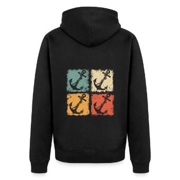 Boat Ship Anchor Nautical Summer Vintage Style - Unisex Premium Organic Zip Hoodie - black - Back - Nico (187cm)