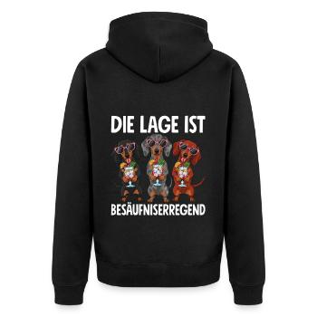 Die Lage Ist Besäufniserregend Dackel - Unisex Premium Bio Zip Hoodie - Schwarz - Hinten - Nico (187cm)