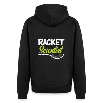 Tennis Spieler Racket Scientist - Unisex Premium Bio Zip Hoodie - Schwarz - Hinten - Nico (187cm)