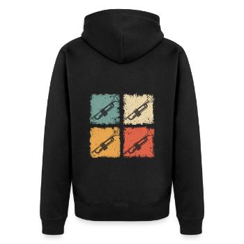 Vintage Trompete Jazz Trompeter Grafik - Unisex Premium Bio Zip Hoodie - Schwarz - Hinten - Nico (187cm)