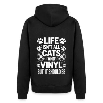 Vinyl Spruch Katzen Schallplatte Vinyl Geschenk - Unisex Premium Bio Zip Hoodie - Schwarz - Hinten - Nico (187cm)