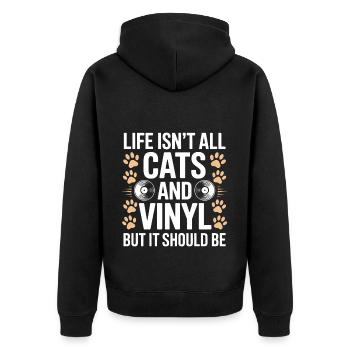 Vinyl Spruch Katzen Schallplatte Vinyl Geschenk - Unisex Premium Bio Zip Hoodie - Schwarz - Hinten - Nico (187cm)