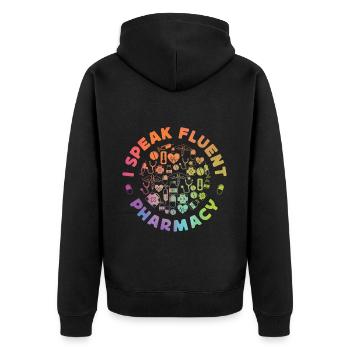 Pharmacy Tech Technician - Unisex Premium Bio Zip Hoodie - Schwarz - Hinten - Nico (187cm)