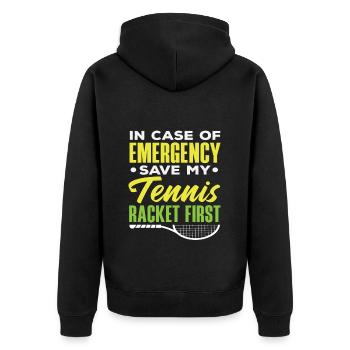 In an emergency, save tennis rackets first Tennis - Unisex Premium Organic Zip Hoodie - black - Back - Nico (187cm)