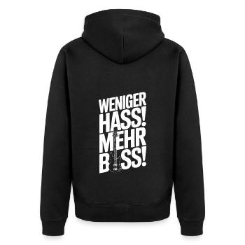 Moins de haine, plus de basses ! - Veste à capuche bio Premium Unisexe - noir - Dos - Nico (187cm)