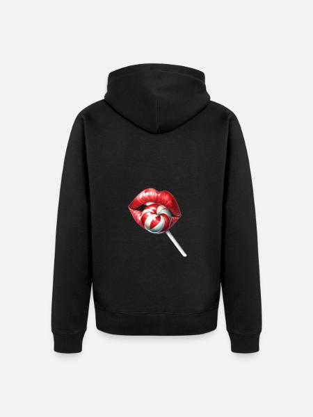 Kissing Mouth Lollipop Candy - Unisex Premium Organic Zip Hoodie - black