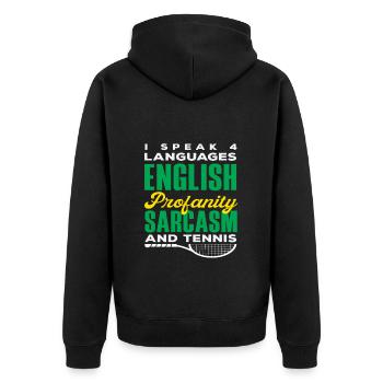 Tennis Players: English, Sarcasm, Tennis - Unisex Premium Organic Zip Hoodie - black - Back - Nico (187cm)