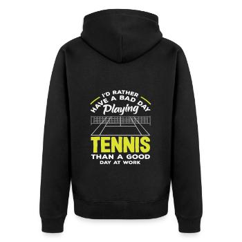 Schlechter Tag Tennis Spielen Lieber Tennis - Unisex Premium Bio Zip Hoodie - Schwarz - Hinten - Nico (187cm)