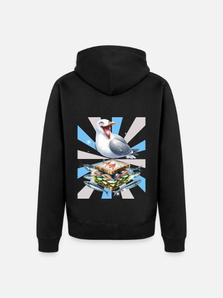 Reto Möwe Möwen Sandwidsch Hering - Unisex Premium Bio Zip Hoodie - Schwarz