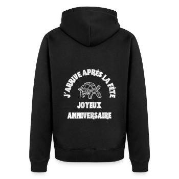 J'arrive après la Fête JOYEUX ANNIVERSAIRE - Veste à capuche bio Premium Unisexe - noir - Dos - Nico (187cm)