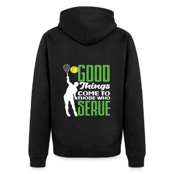 Tennis Players Good Things Are Coming - Unisex Premium Organic Zip Hoodie - black - Back - Nico (187cm)