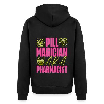 Pharmacy Tech Technician - Unisex Premium Bio Zip Hoodie - Schwarz - Hinten - Nico (187cm)