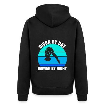 Kunstspringen Turmspringer Sprungbrett - Unisex Premium Bio Zip Hoodie - Schwarz - Hinten - Nico (187cm)
