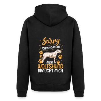 Irischer Wolfshund ich kann nicht - Unisex Premium Bio Zip Hoodie - Schwarz - Hinten - Nico (187cm)