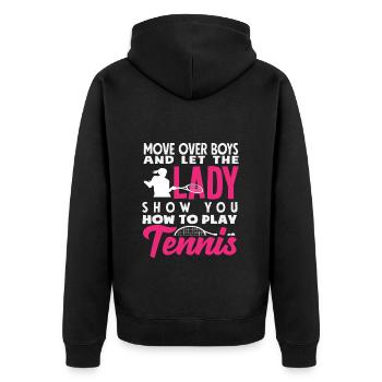 Tennis Spieler Lass Die Dame Zeigen - Unisex Premium Bio Zip Hoodie - Schwarz - Hinten - Nico (187cm)