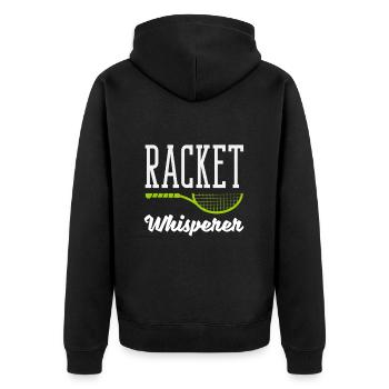 Racket Whisperer Tennis Spieler Design - Unisex Premium Bio Zip Hoodie - Schwarz - Hinten - Nico (187cm)