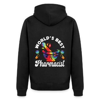 Pharmacy Tech Technician - Unisex Premium Bio Zip Hoodie - Schwarz - Hinten - Nico (187cm)