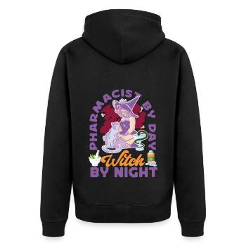 Pharmacy Tech Technician - Unisex Premium Bio Zip Hoodie - Schwarz - Hinten - Nico (187cm)