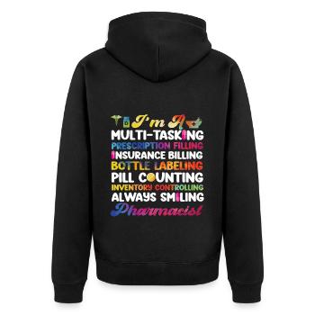 Pharmacy Tech Technician - Unisex Premium Bio Zip Hoodie - Schwarz - Hinten - Nico (187cm)