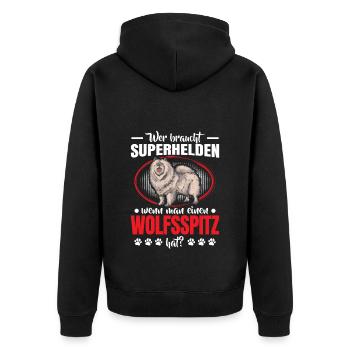 Wolfsspitz ist Held Deutscher Wolfsspitz - Unisex Premium Bio Zip Hoodie - Schwarz - Hinten - Nico (187cm)