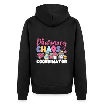Pharmacy Tech Technician - Unisex Premium Bio Zip Hoodie - Schwarz - Hinten - Nico (187cm)