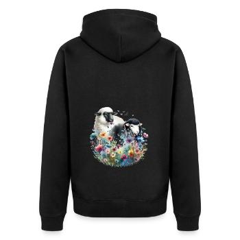 Schaf Schafe Blumen Natur - Unisex Premium Bio Zip Hoodie - Schwarz - Hinten - Nico (187cm)