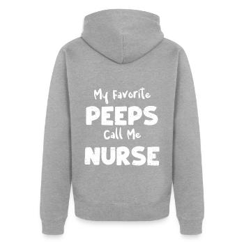 My Favorite Peeps Call Me Nurse - Unisex Premium Bio Zip Hoodie - Grau meliert - Hinten - Nico (187cm)
