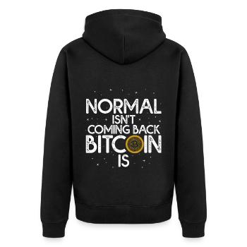 Normal Isn't Coming Back Bitcoin Is - Unisex Premium Organic Zip Hoodie - black - Back - Nico (187cm)