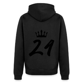 24 Zahl Krone - Unisex Premium Bio Zip Hoodie - Schwarz - Hinten - Nico (187cm)