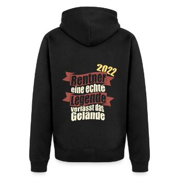 Rentner 2022 Eine Legende verlässt das Gelände - Unisex Premium Bio Zip Hoodie - Schwarz - Hinten - Nico (187cm)