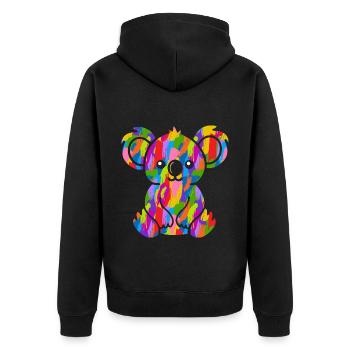 Koala Bunt Vintage Regenbogen Retro - Unisex Premium Bio Zip Hoodie - Schwarz - Hinten - Nico (187cm)
