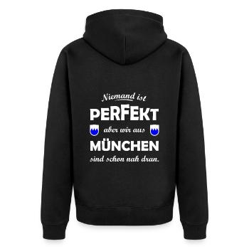 Der Münchner - Unisex Premium Bio Zip Hoodie - Schwarz - Hinten - Nico (187cm)