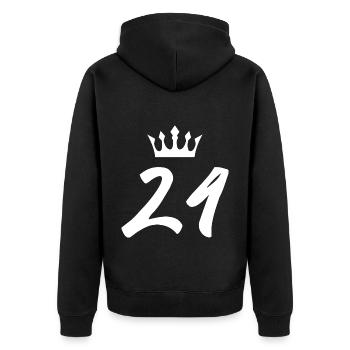24 Zahl Krone - Unisex Premium Bio Zip Hoodie - Schwarz - Hinten - Nico (187cm)