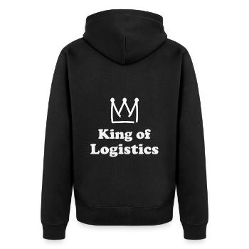 Logistics King - Unisex Premium Organic Zip Hoodie - black - Back - Nico (187cm)