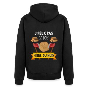 Je Peux pas je Dois Faire Du Bois Humour Homme - Veste à capuche bio Premium Unisexe - noir - Dos - Nico (187cm)