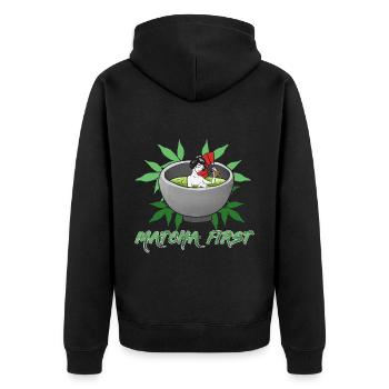 Asian Japanese Tea Matcha Tea I Gift - Unisex Premium Organic Zip Hoodie - black - Back - Nico (187cm)