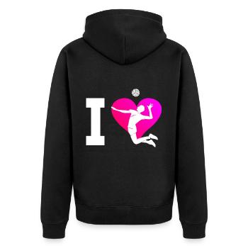 Volleyball Damen Herren Volleyballspieler - Unisex Premium Bio Zip Hoodie - Schwarz - Hinten - Nico (187cm)