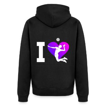 Beachvolleyball Beach Volley Volley Herren - Unisex Premium Bio Zip Hoodie - Schwarz - Hinten - Nico (187cm)