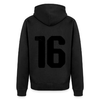 16 Zahl Trikot - Unisex Premium Bio Zip Hoodie - Schwarz - Hinten - Nico (187cm)