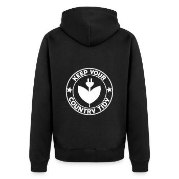 Elektro und Umwelt - Unisex Premium Bio Zip Hoodie - Schwarz - Hinten - Nico (187cm)