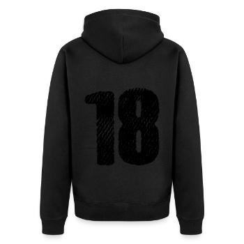 18 Zahl Trikot - Unisex Premium Bio Zip Hoodie - Schwarz - Hinten - Nico (187cm)