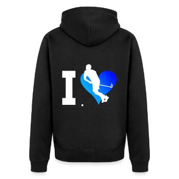 Hockey Salibandy Floorball Unihockey Innebandy - Unisex Premium Bio Zip Hoodie - Schwarz - Hinten - Nico (187cm)