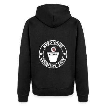 Reinigung aller Länder - Unisex Premium Bio Zip Hoodie - Schwarz - Hinten - Nico (187cm)