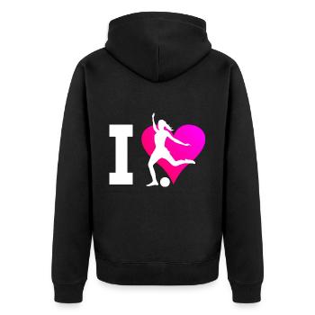 Herren Fussballer Damen Fussballspieler Fussball - Unisex Premium Bio Zip Hoodie - Schwarz - Hinten - Nico (187cm)