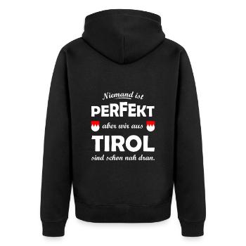 Perfekt aus Tirol - Unisex Premium Bio Zip Hoodie - Schwarz - Hinten - Nico (187cm)