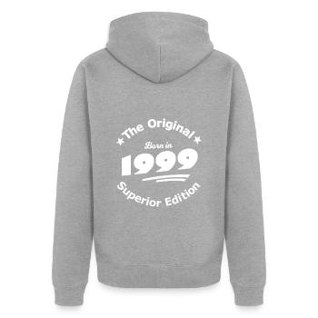 À partir de 1999 - Veste à capuche bio Premium Unisexe - gris chiné - Dos - Nico (187cm)