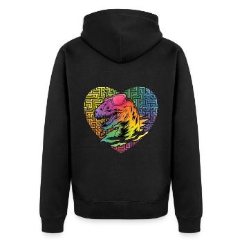 Dinosaurier Hipster - Unisex Premium Bio Zip Hoodie - Schwarz - Hinten - Nico (187cm)